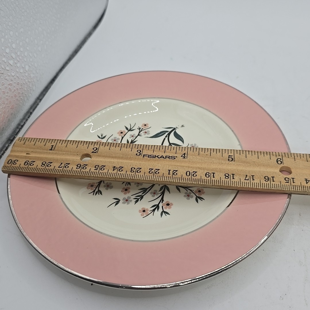 Vintage Homer Laughlin Eggshell Cavalier Pink Rim 6.25 In Bread Plate Floral USA