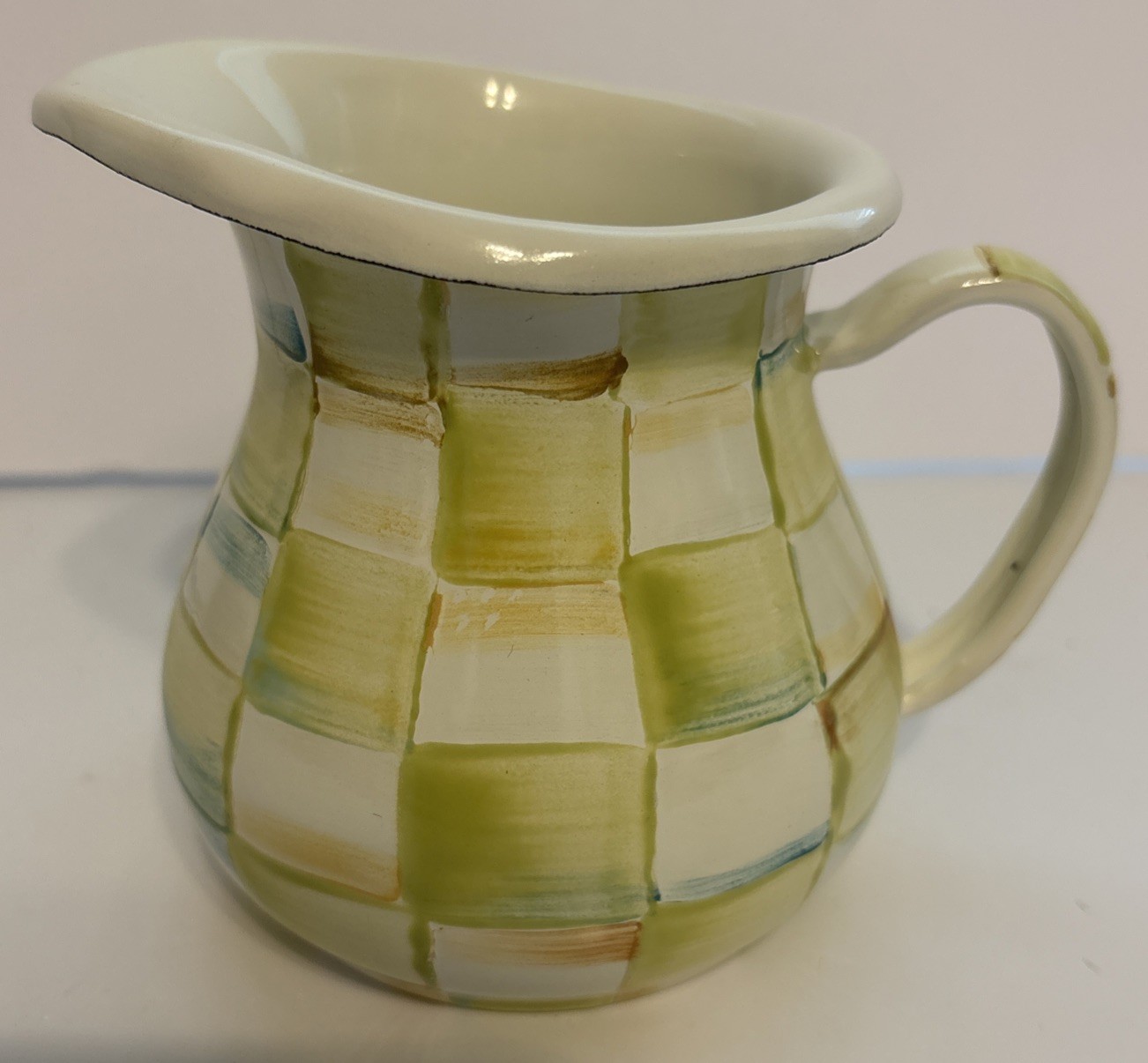 Mackenzie Childs Parchment Check Enamel Creamer