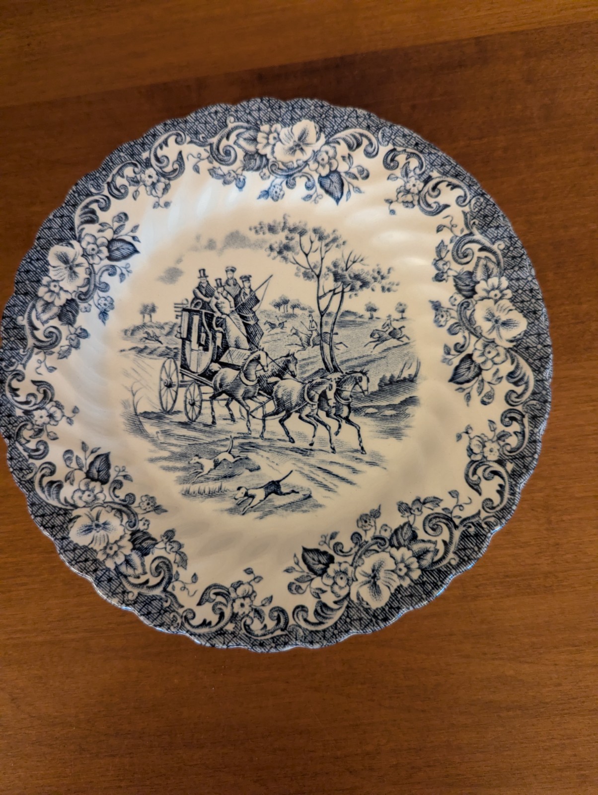 6-VINTAGE JOHNSON BROTHERS COACHING SCENES BLUE IRONSTONE BREAD PLATES 6-1/4″