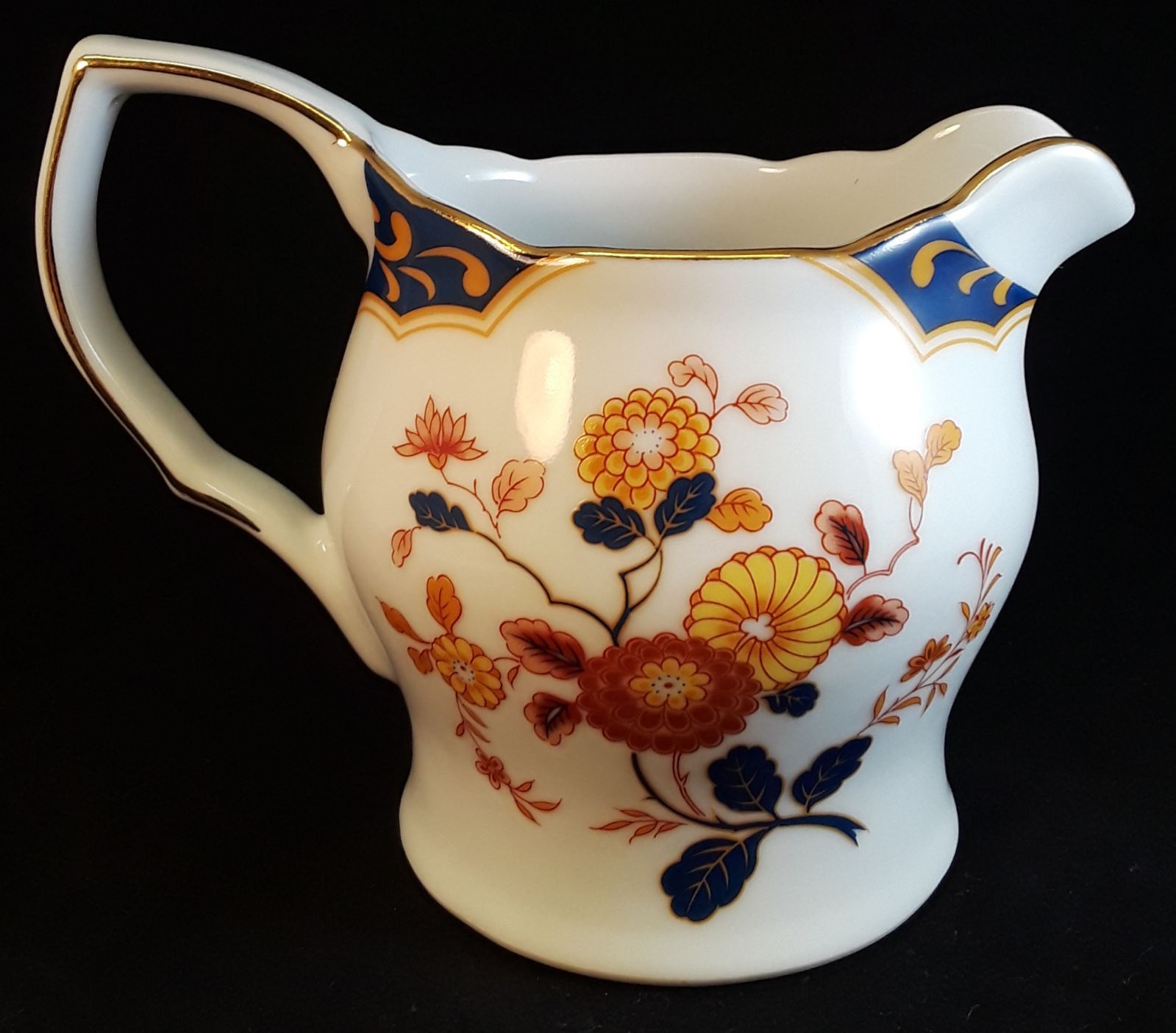 Home Beautiful Canton Fair Creamer – Blue, Rust, Yellow, Gold Floral, Fine China
