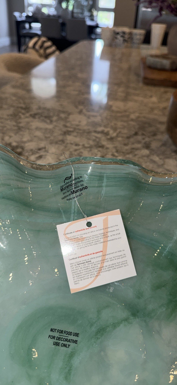 Murano Art Glass Hand Blown Ruffled Centerpiece Bowl | Seafoam Green 15.5” Italy