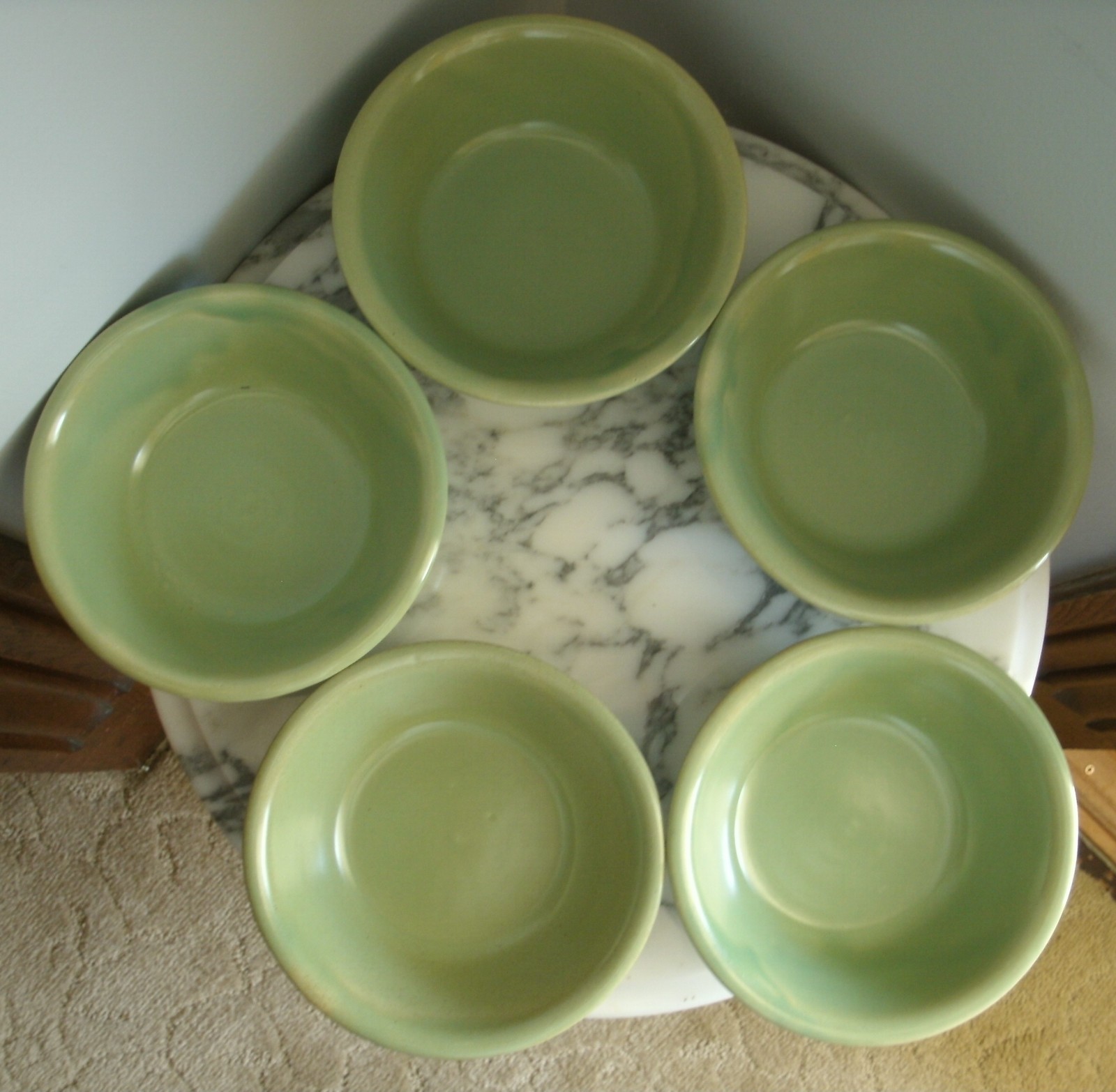 Set of FIVE Green Vintage La Solana Pottery Stoneware Oven Ware Soup Bean Bowl