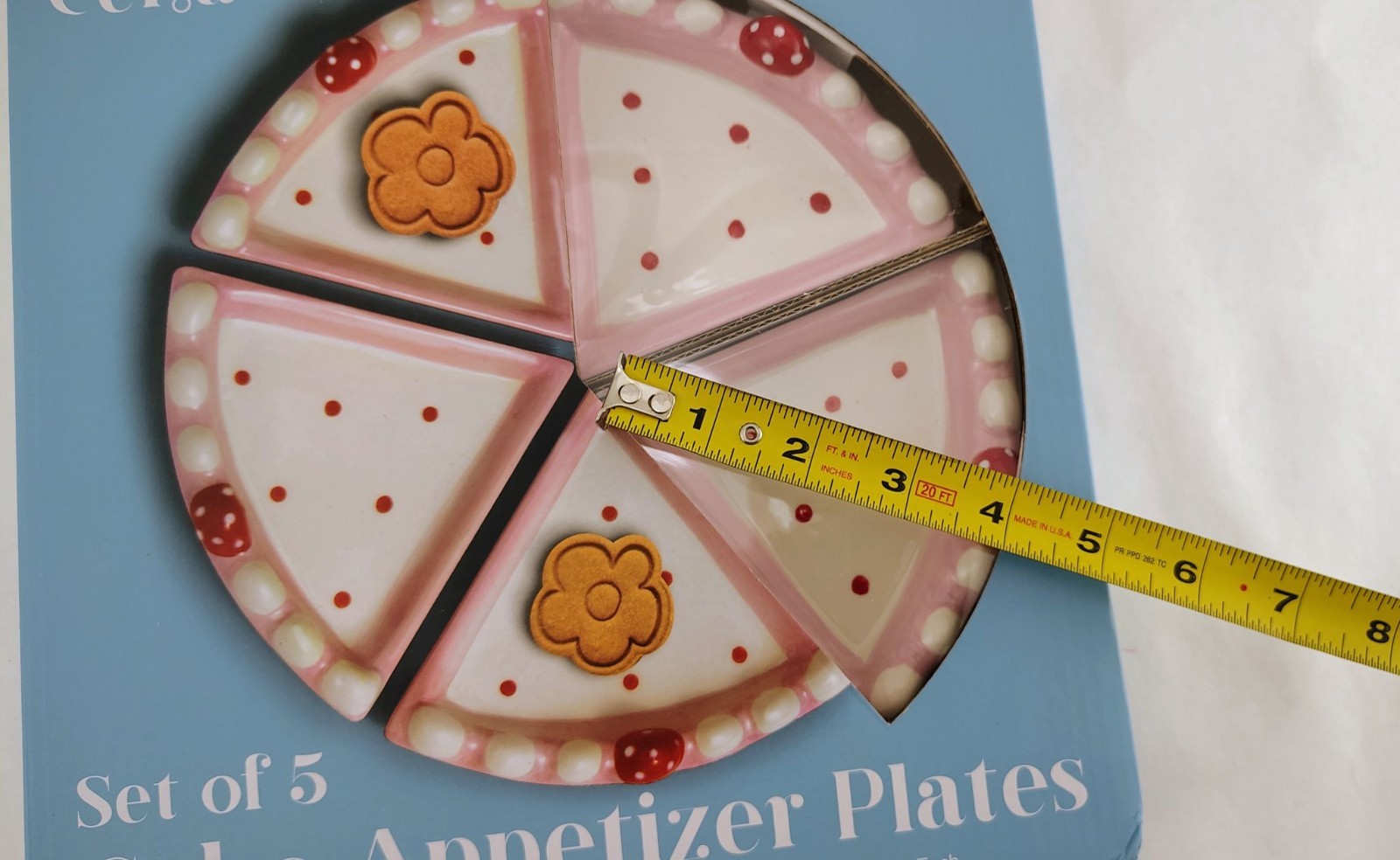 (Set Of 5) Plates Cake Slice Shaped Ceramic Cerra Pink Dessert Appetizer Party