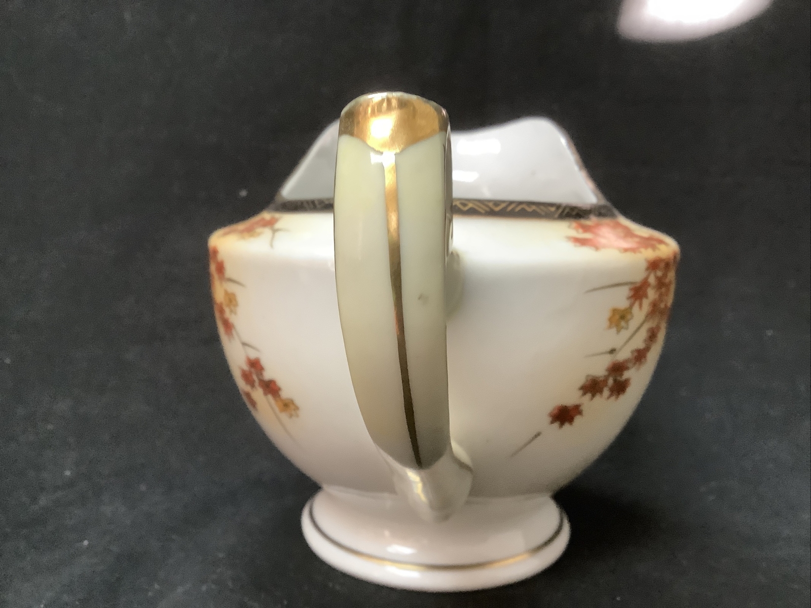 Vtg. Hand Painted Porcelain Creamer, Red/Gold Flowers, Made in Occupied Japan