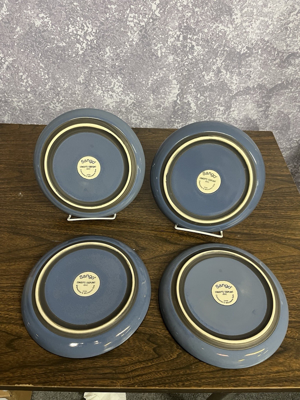 Set Of 4 SANGO Concepts Eggplant 4942 Salad Plates Blue 8″