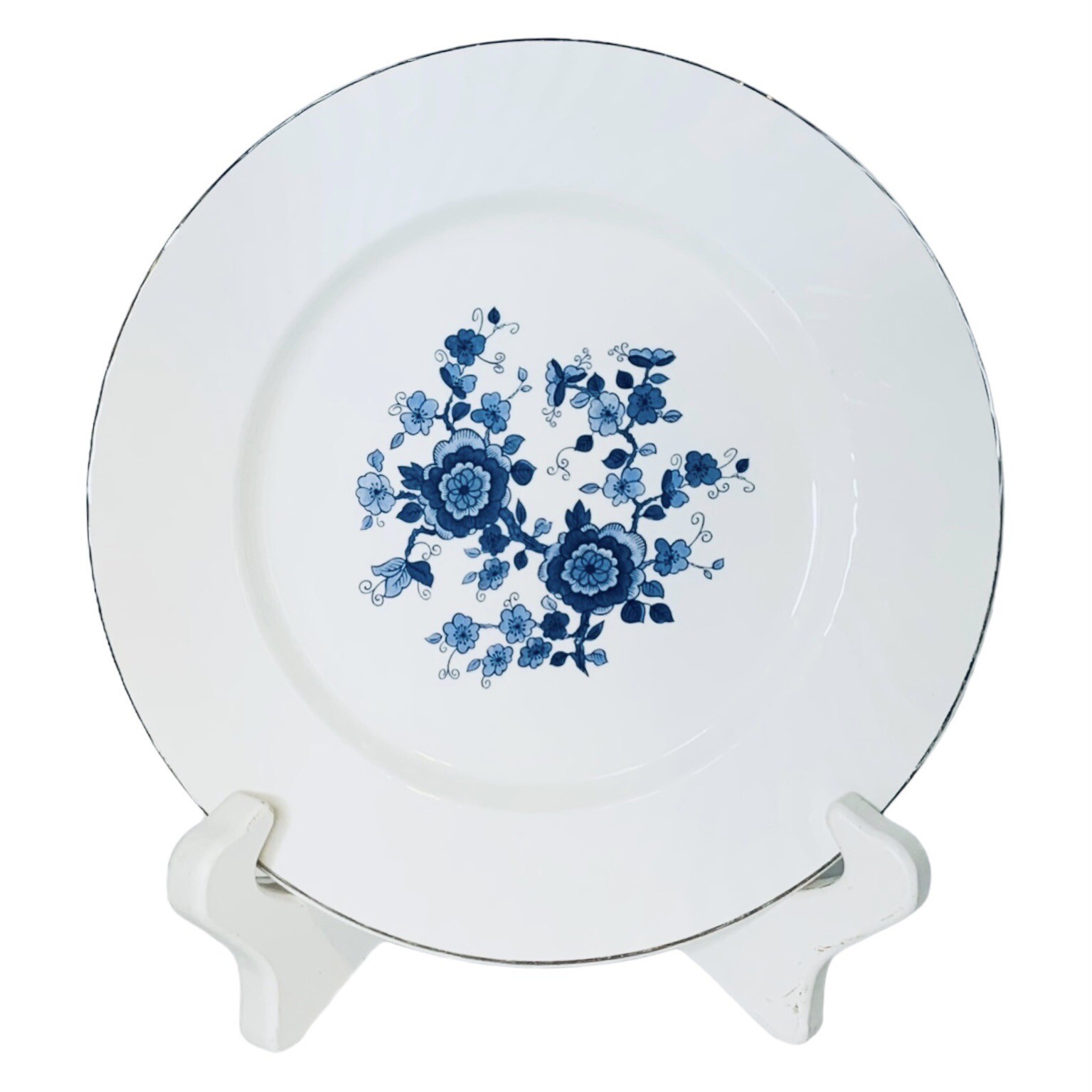 Wedgwood & Co ROYAL BLUE Flowers Swirl Ironstone 10 1/8″ Dinner Plate MINT