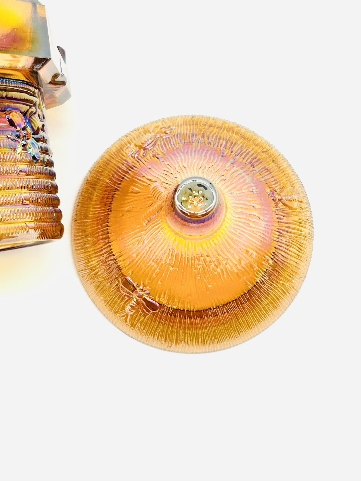 Amber Carnival Glass Bee Hive Honey Jar – Whimsical Home Decor Bee Box