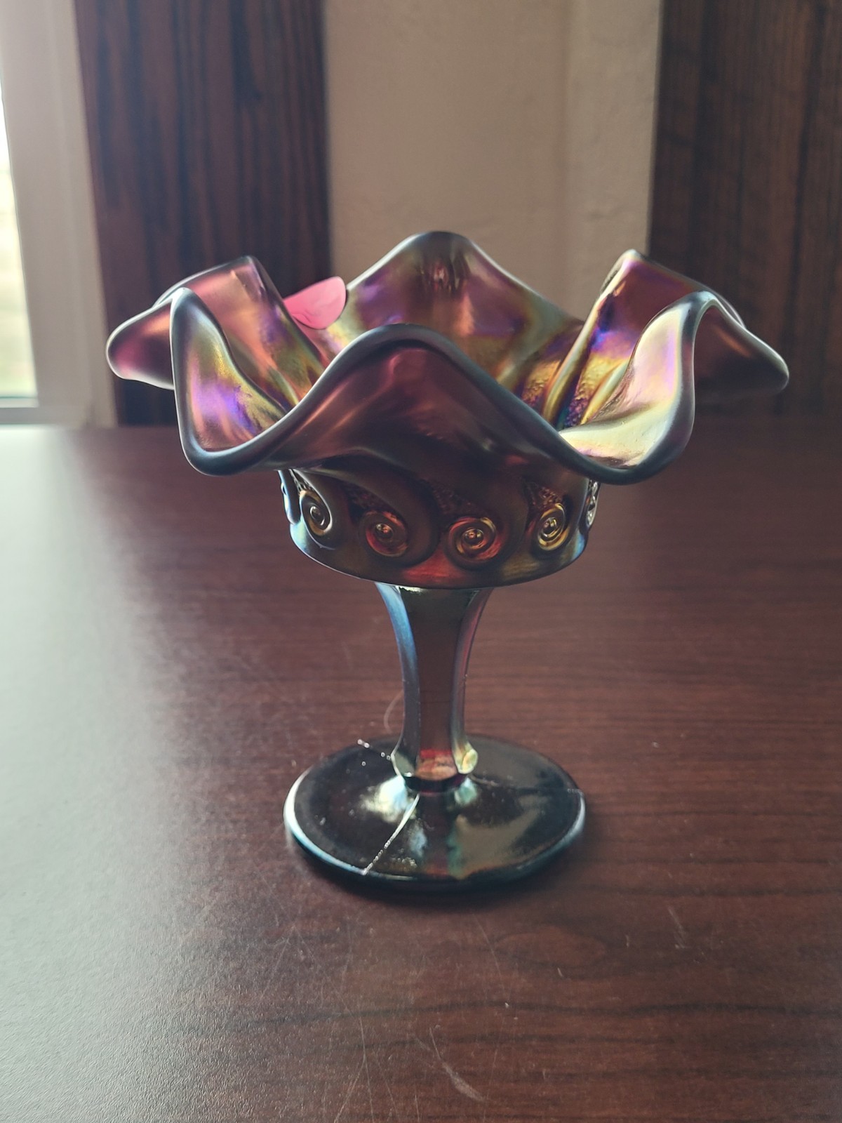 Super Purple Dugan Carnival Glass Constellation Compote S-Repeat Exterior