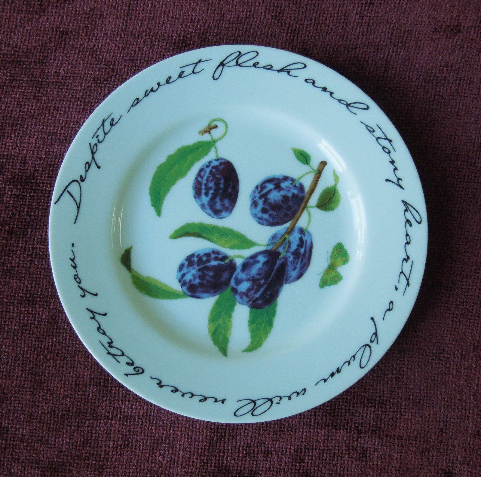 4 WILLIAMS SONOMA ORCHARD SUITE SALAD PLATES PEACH PLUM CHERRIES JAPAN