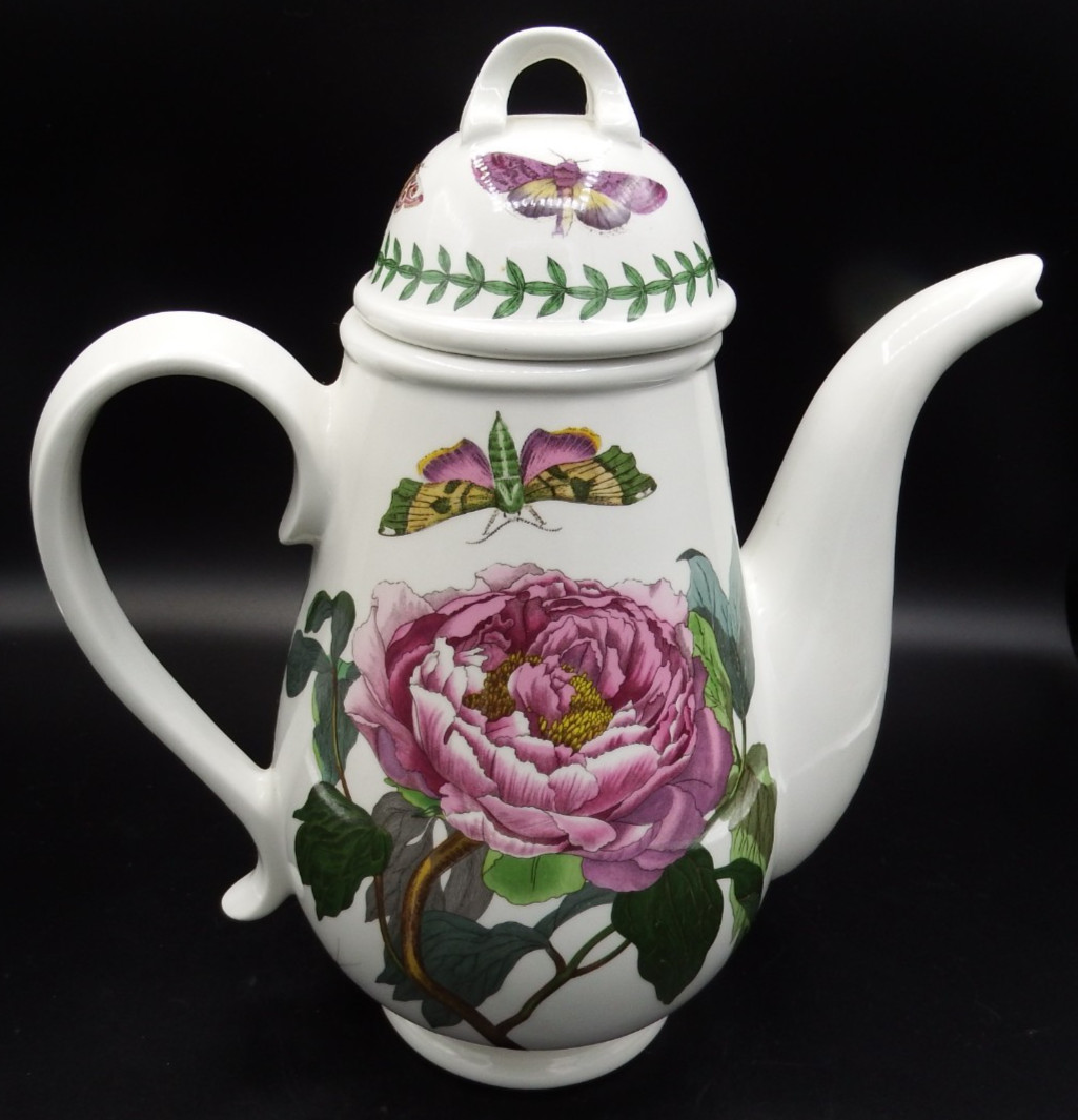 Portmeirion The Botanic Garden 10 1/2″ Coffee Pot Shrubby Peony Dragonfly MINT!