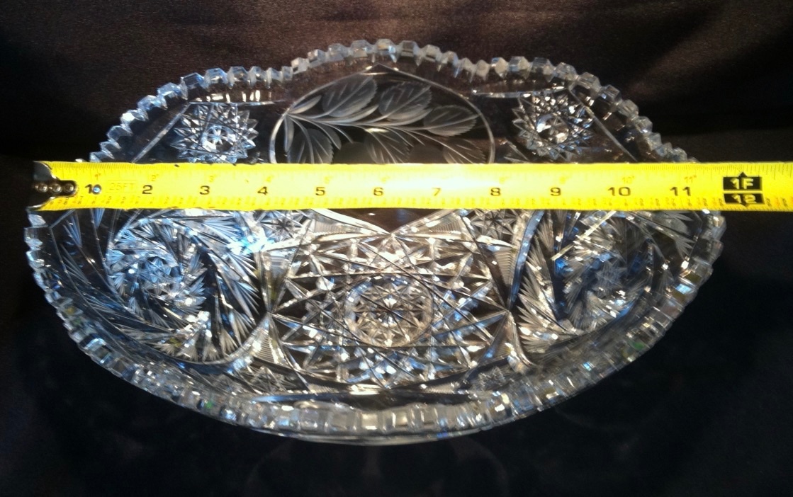 Cut Glass Bowl Intaglio: 11 5/8″ L x 7 1/2 W x 4 1/2″ H