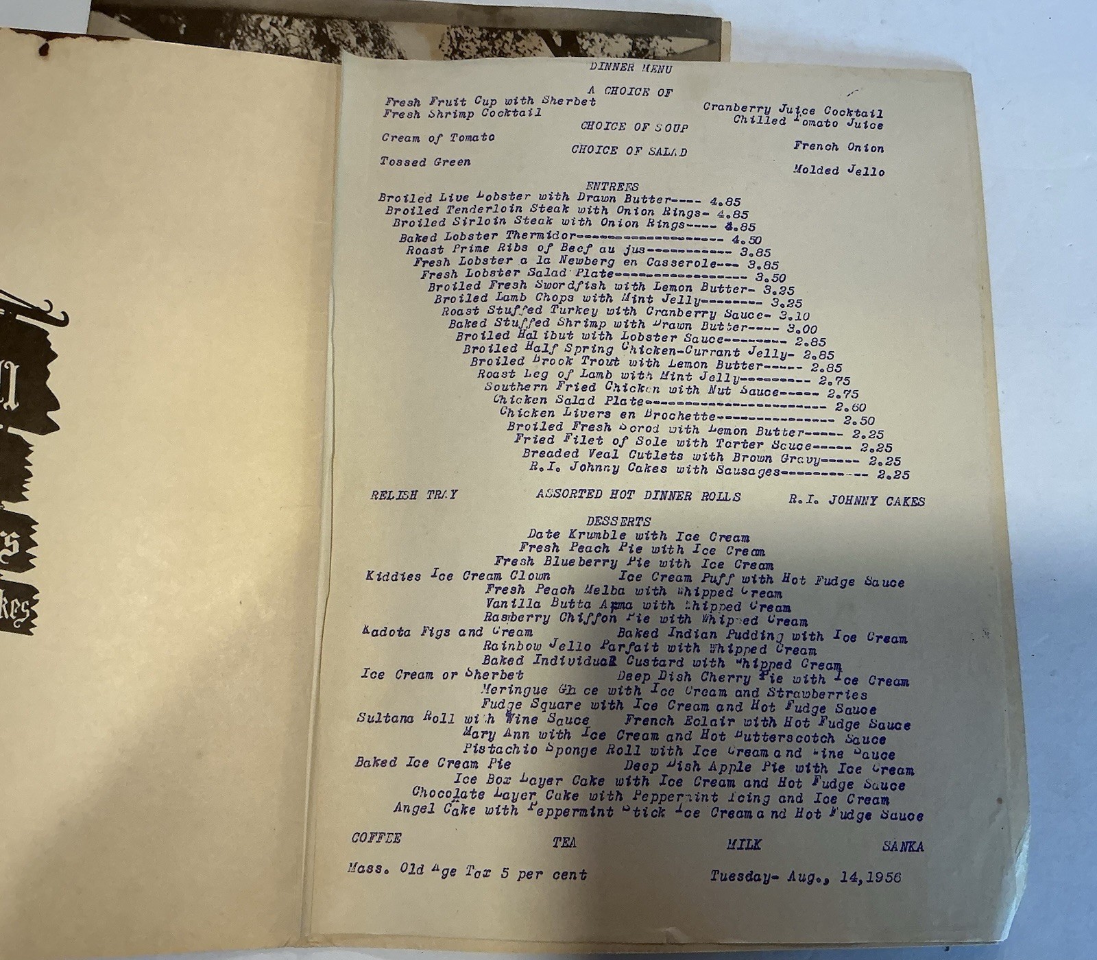 Vintage Menus Set 2 Minnesota “Old Grist Mill” Dated 1956