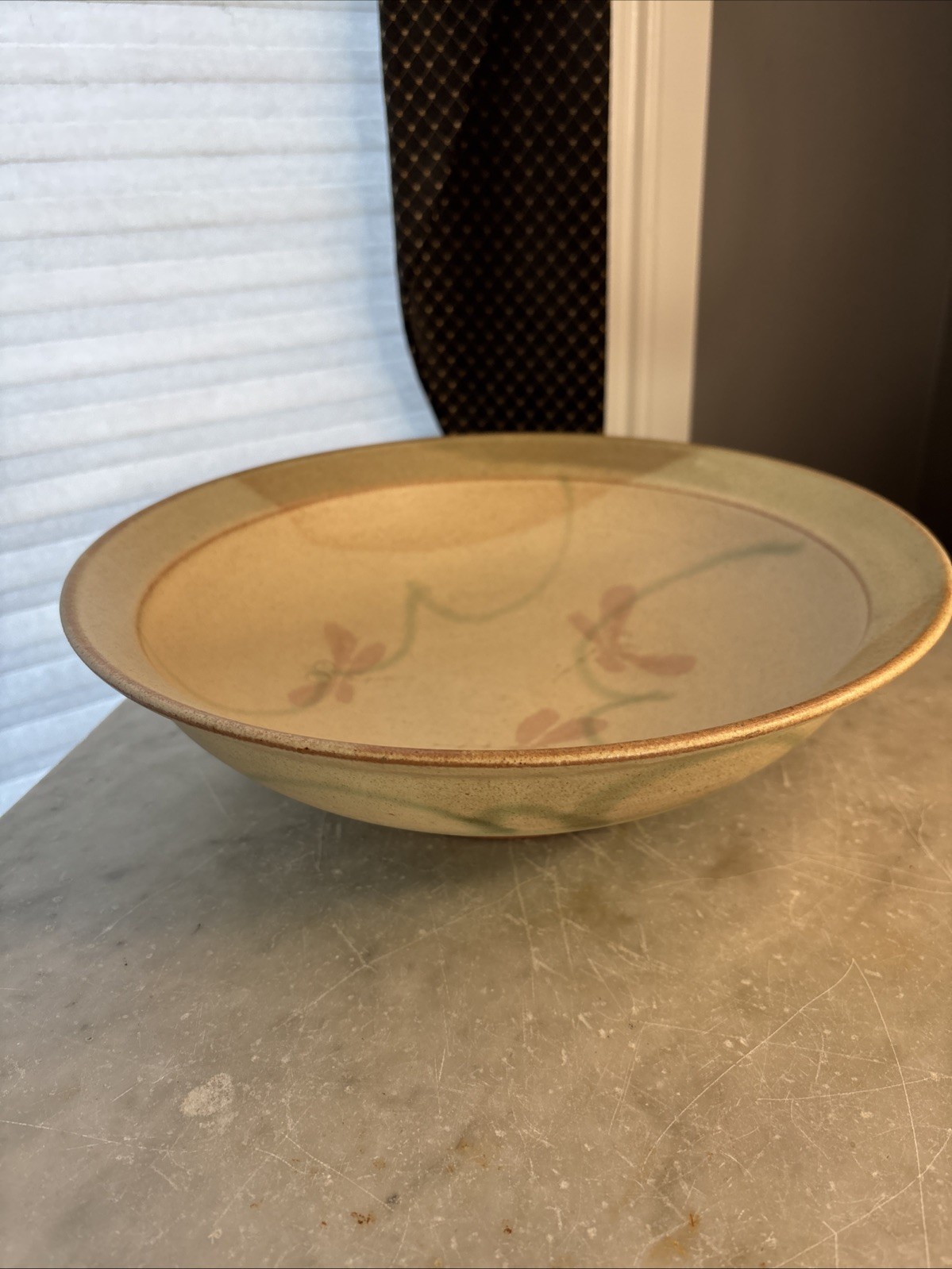 Whimsical Handmade Studio Pottery Bowl-Signed- Dragonfly Motif 11-7/8″ Dia.