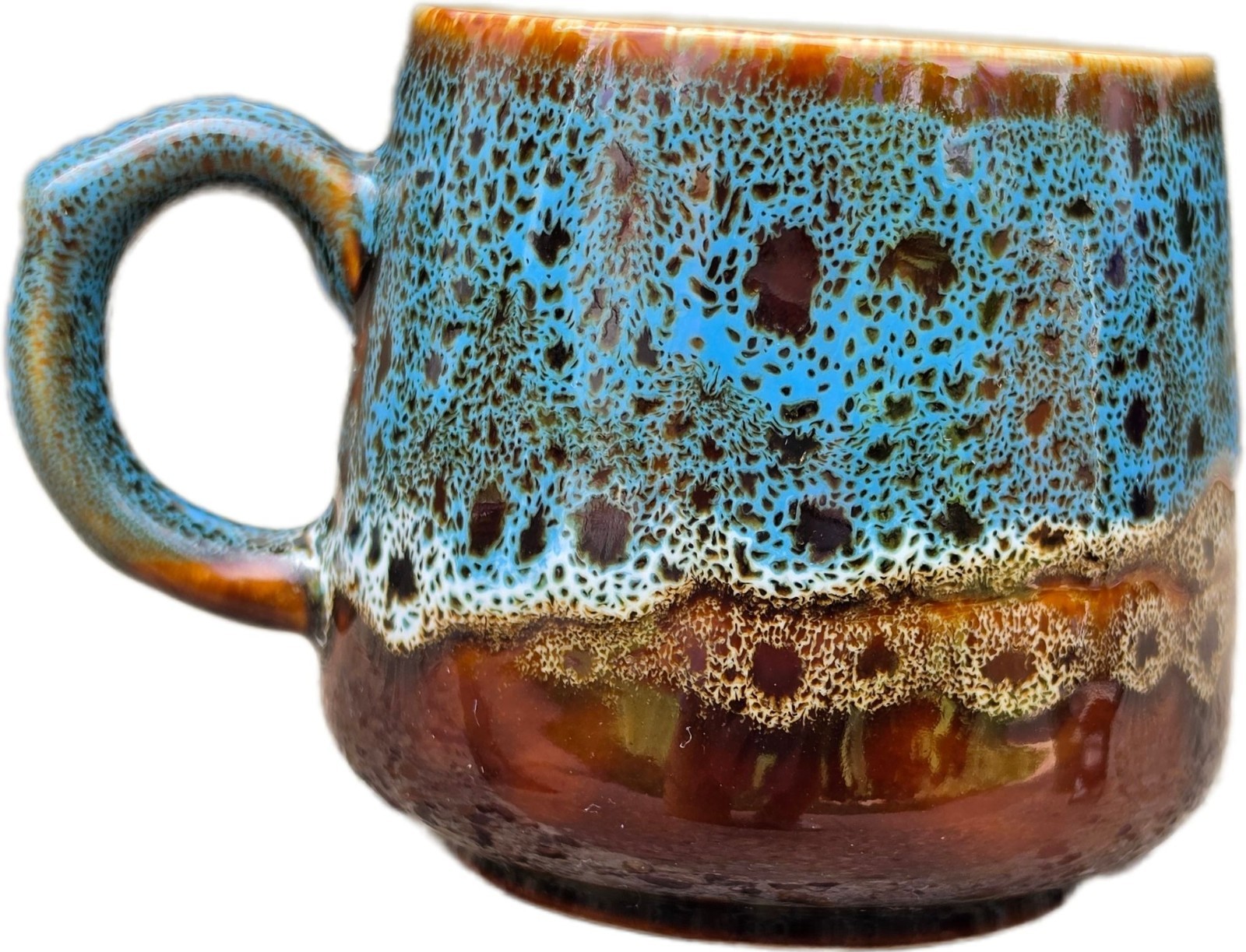 Vintage Studio Pottery Lava Drip Glaze Ceramic Coffee Mug Tea Cup Blue Brown EUC