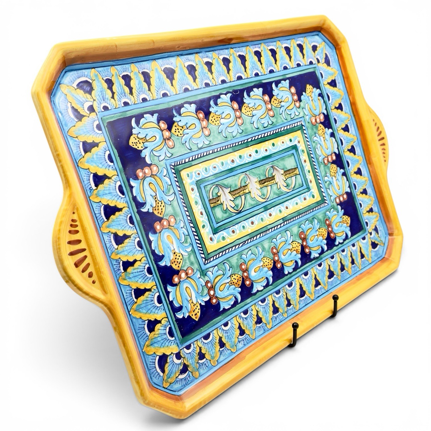 Italian Deruta Majolica Pottery Platter Hand Painted Rectangular Serving Tray