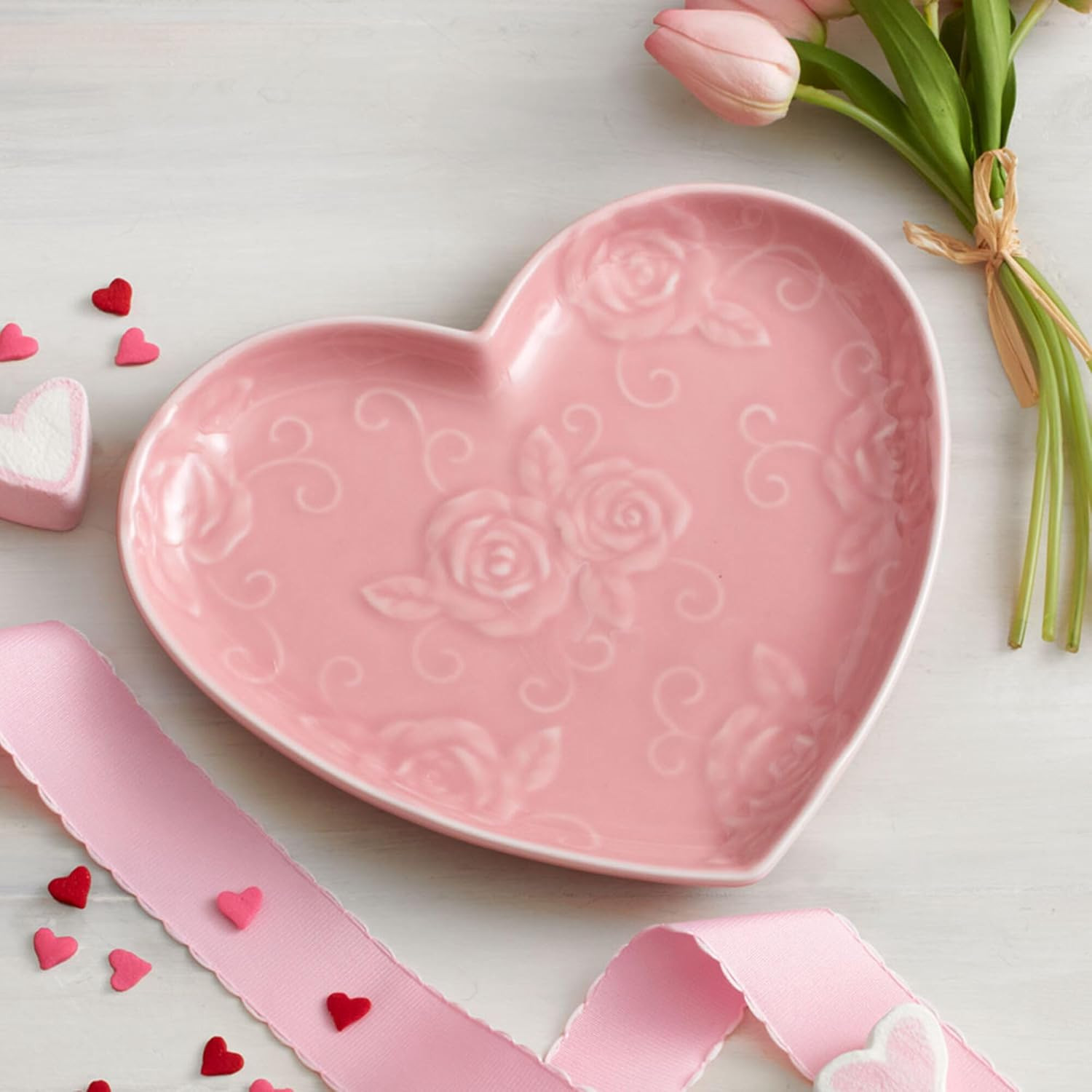 Pfaltzgraff Tearose Heart Salad Dessert Plate, 9″ Pink