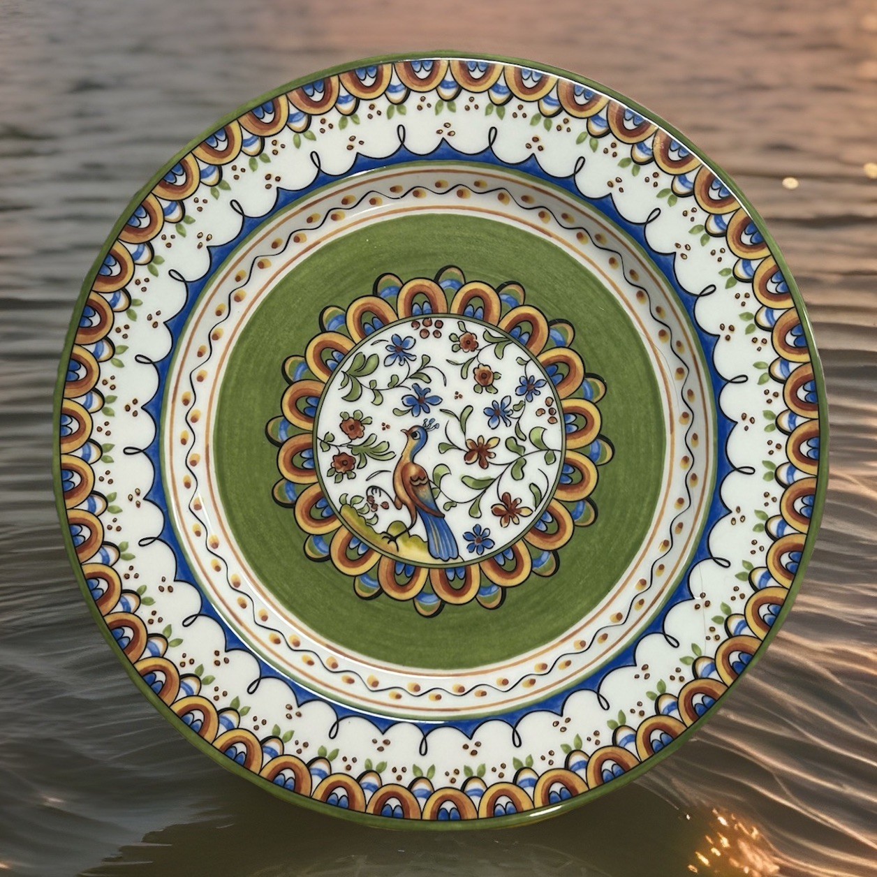 Set of 4 World Market Passaro Peacock Salad Plate 8 3/8” Unique Folk Art Style