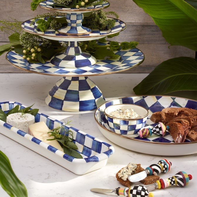 MacKenzie-Childs Royal Check Large Pedestal Platter, US Stock, No Import Fee