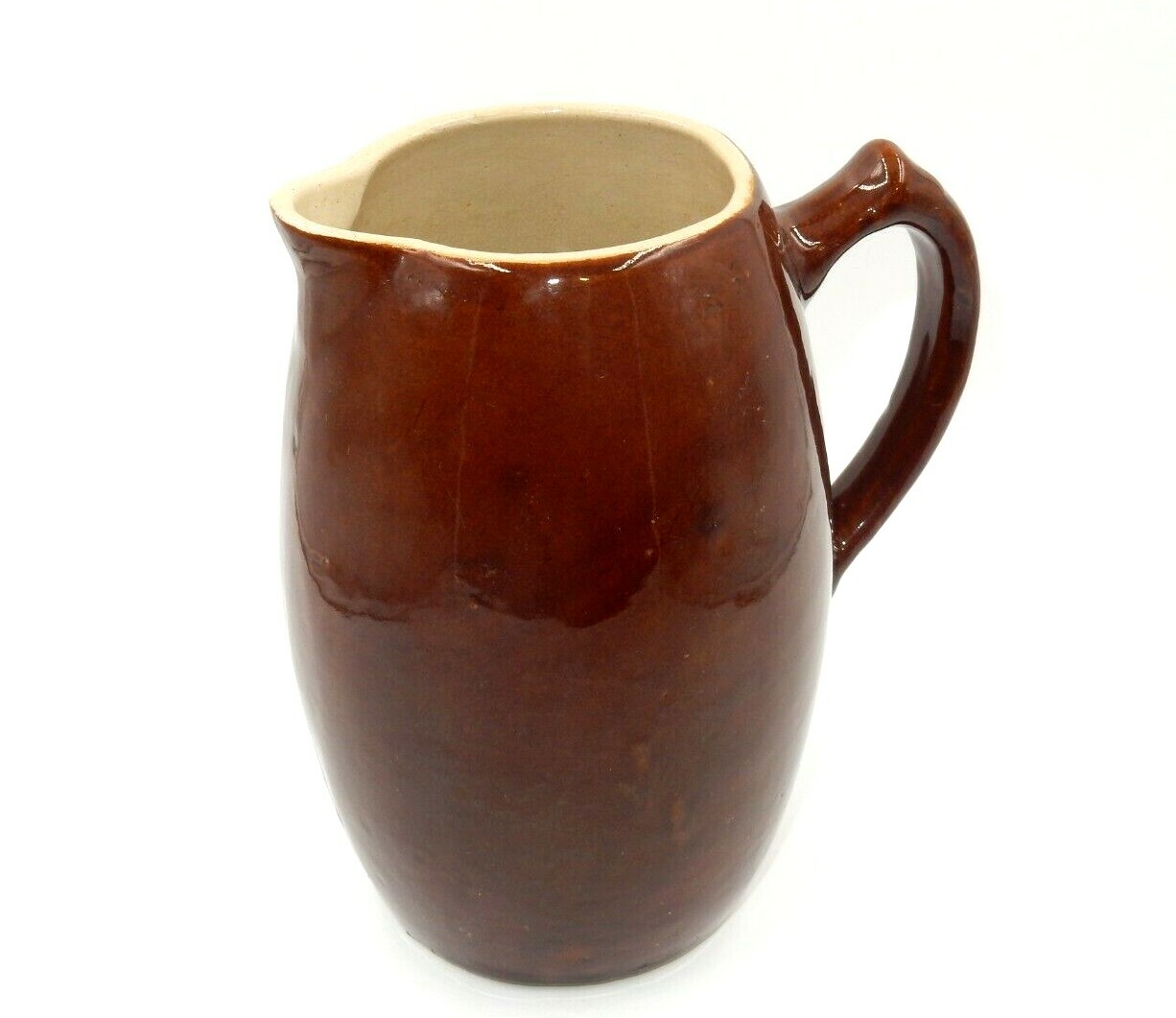 VINTAGE HANDMADE DEEP BROWN ART POTTERY STONEWARE CERAMIC PITCHER
