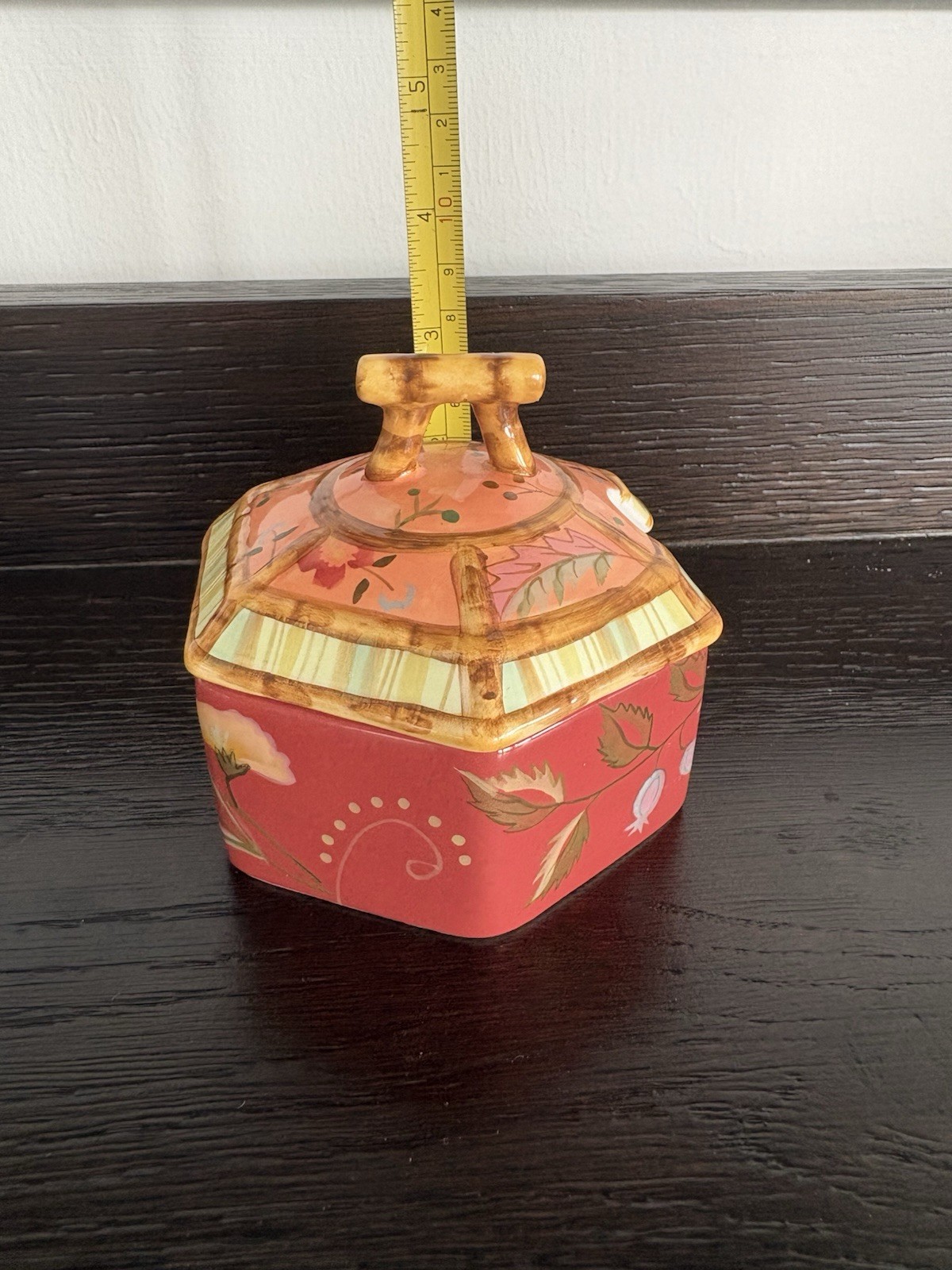 Hand Painted Tracy Porter The Artisan Road Collection Lidded Hexagon Ceramic Jar
