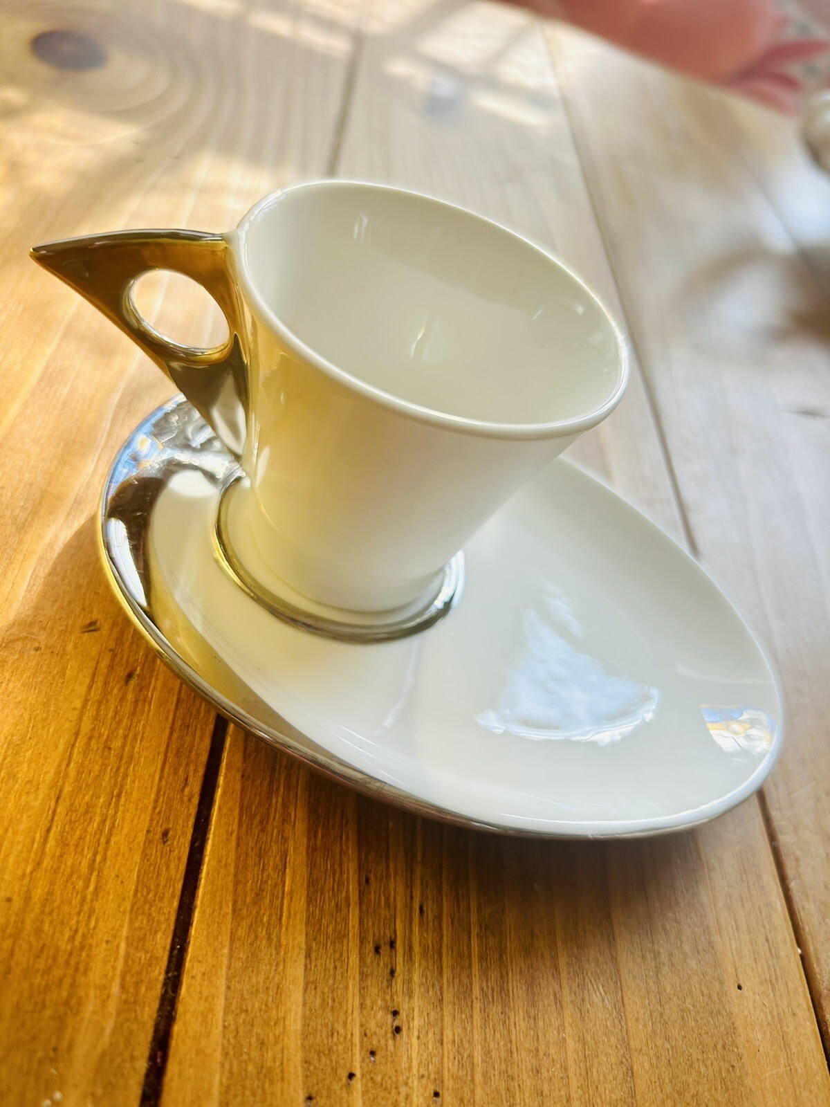 Nour White & Silver Porcelain Demitasse Cups And Saucers Twelve Piece Set