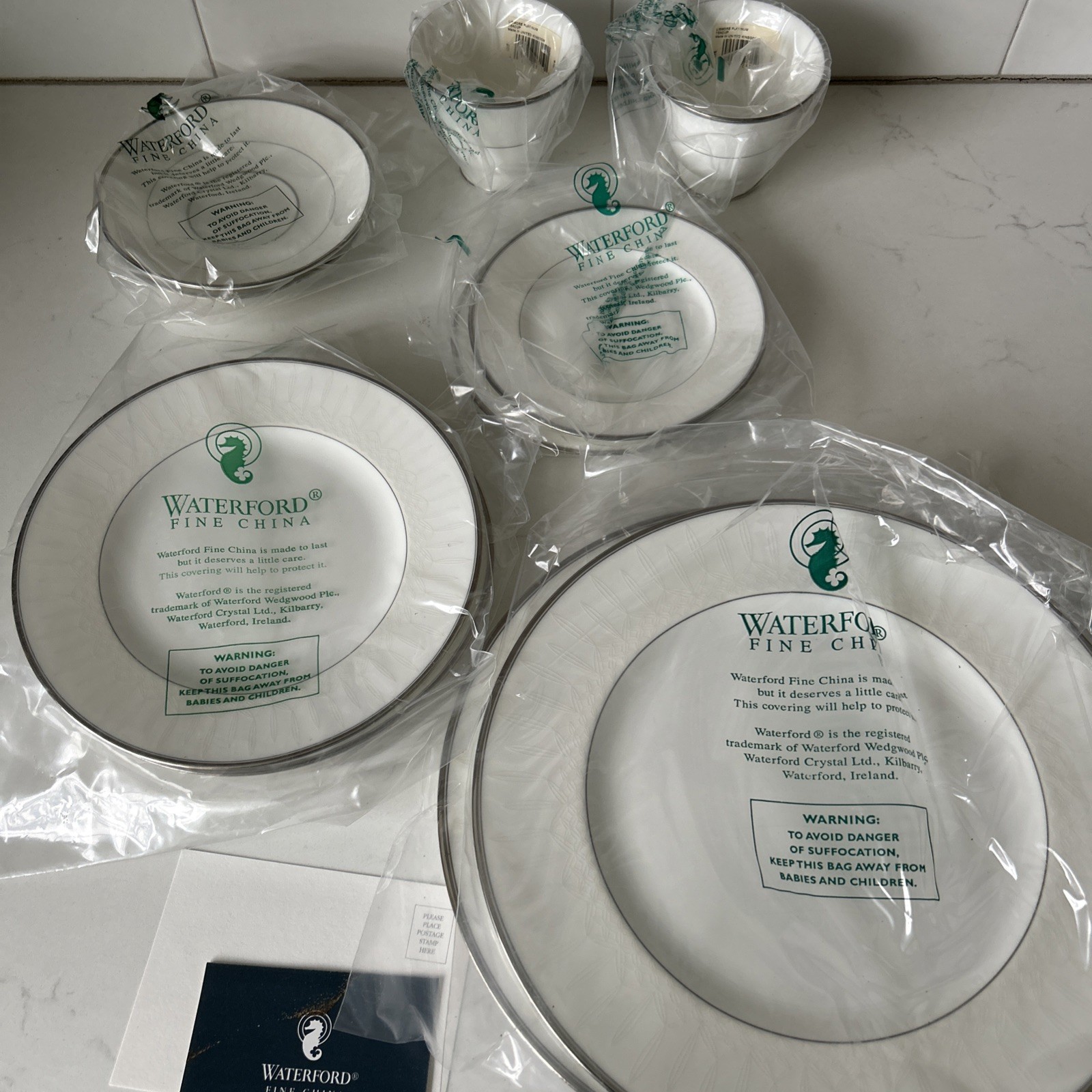 2 complete sets of Waterford Lismore Platinum China 5 Piece Place Setting