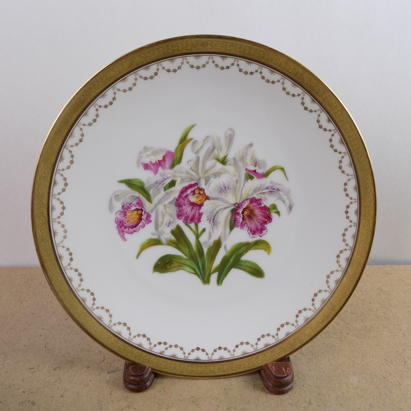 10 Antique T&V Limoges Hand Painted Botanical Plates Ovington Bros New York