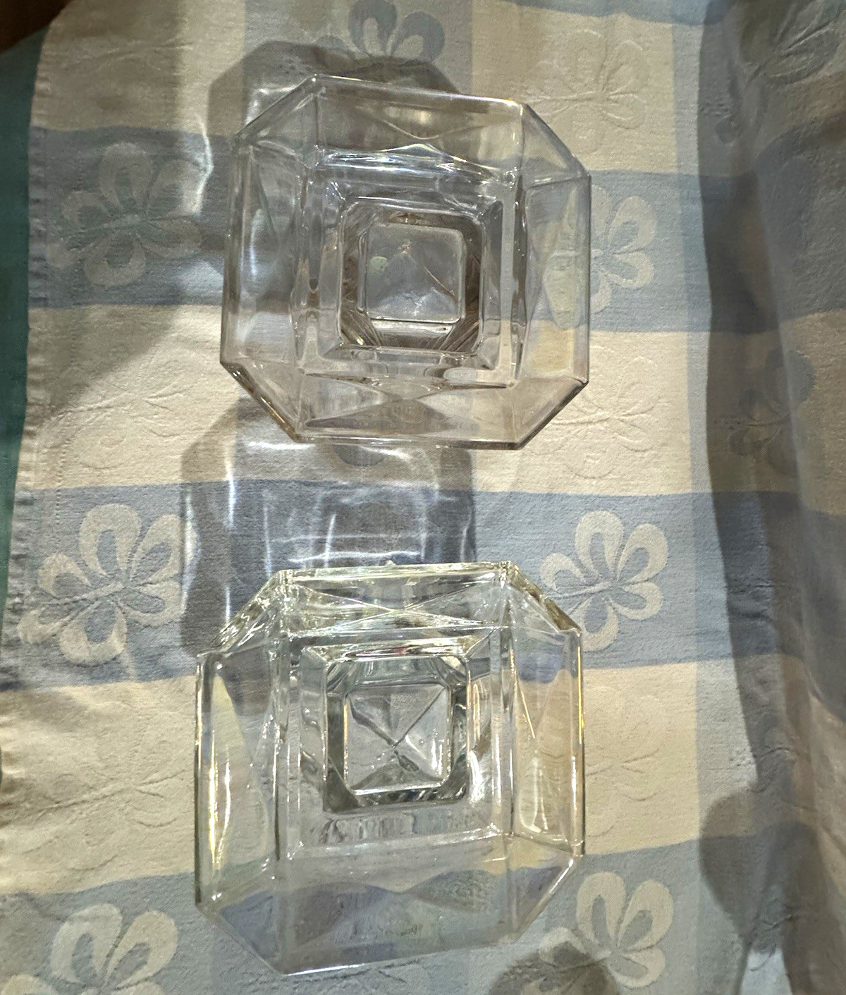 Lot of 2 Clear Glass Square Bowl Set Dishes Approx 6 in Wide Clear Glass