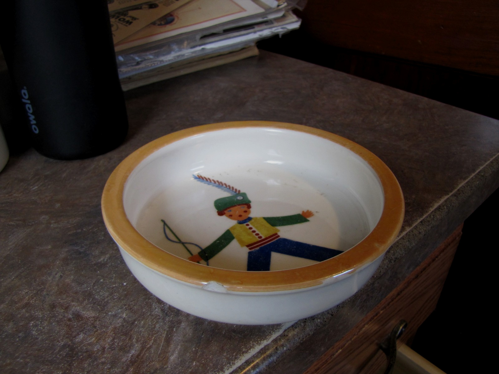 Vintage Sweden Norway Scandinavian Stoneware Child’s Bowl Toy Soldier Lusterware