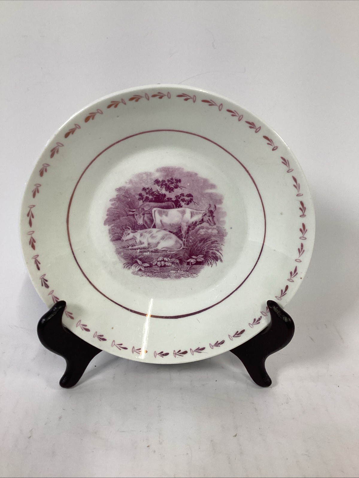 Antique Wedgwood Lugano Mulberry Transferware Plate Cattle Cow Pastoral Etruria