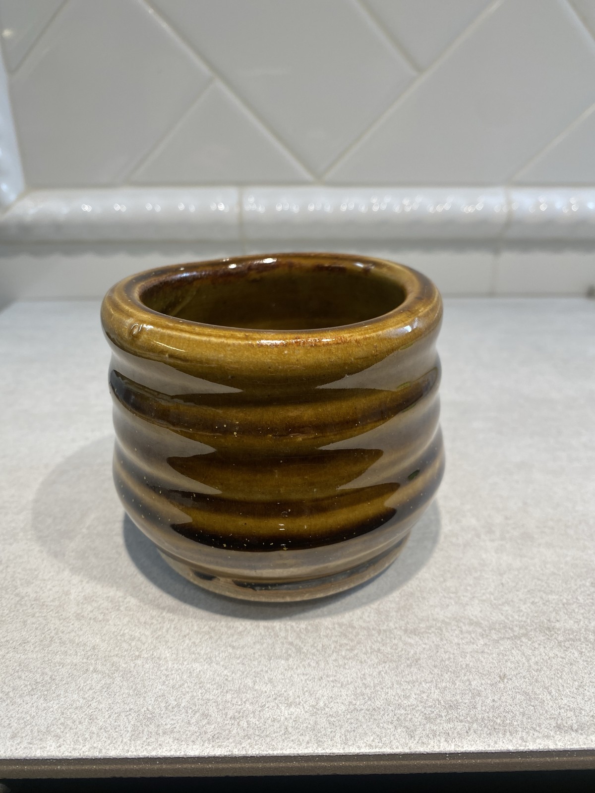Studio Art Pottery Cup Yunomi Tea Mug Hand Thrown Brown Drip Glaze