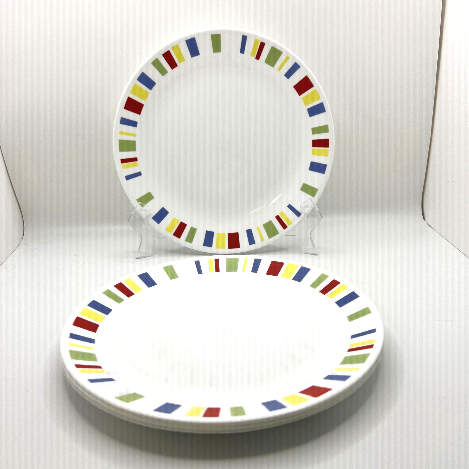 Corelle Memphis Dinner Plates Colorful Geometric Blocks 10.25” Set of 4