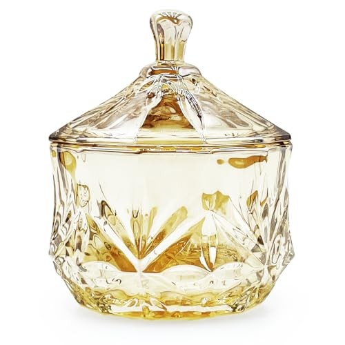 8oz Glass Candy Jar with Lid,Small Crystal Fall Candy Dish,Apothecary Jar Amber