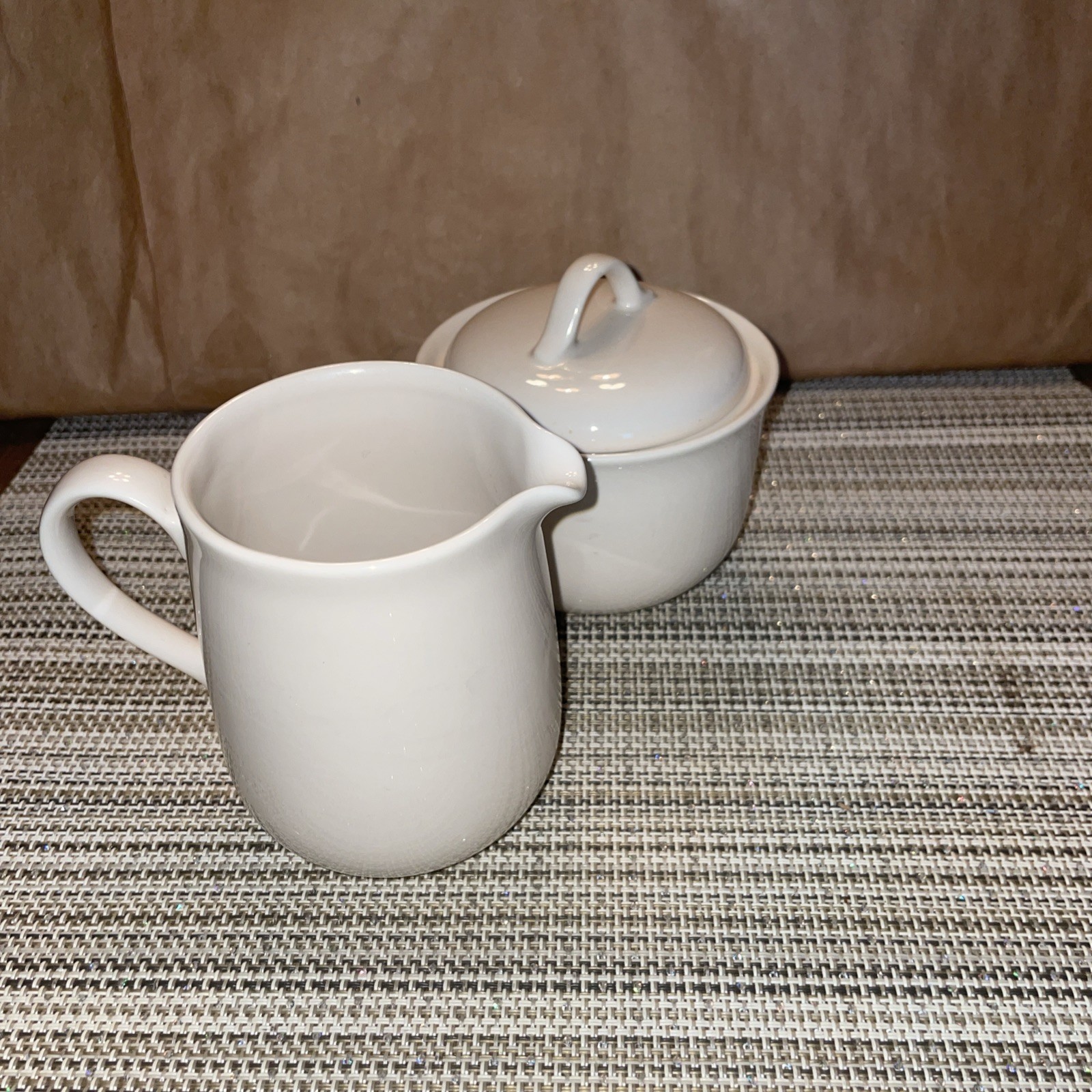 Corelle by Corning SANDSTONE Sugar Bowl w Lid and Creamer-Vintage !