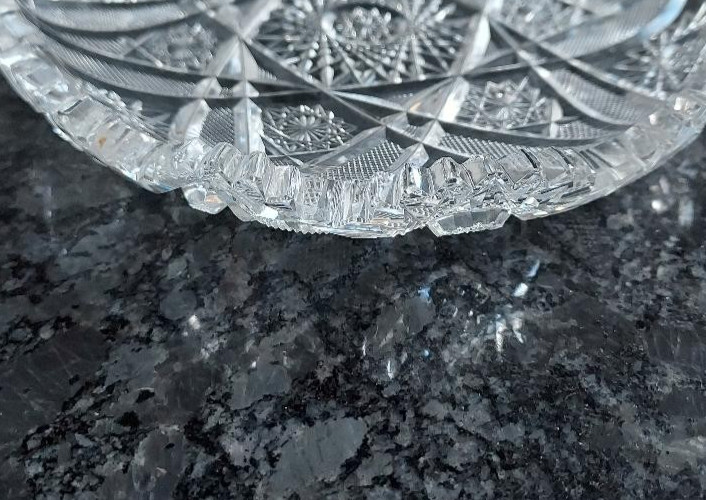 American Brilliant Cane in Cane Hobstar Cut Glass Bowl VTG Saw Tooth ABP 6 3/4″