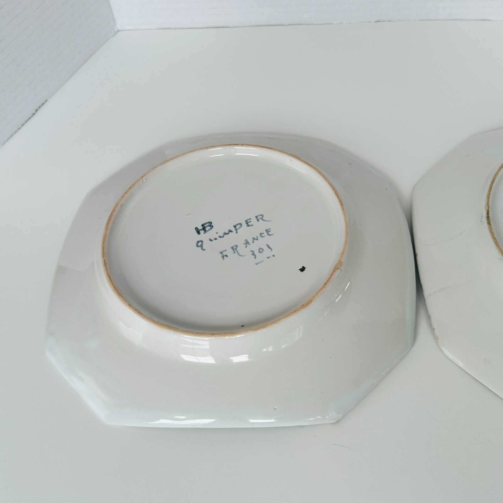 HB Quimper MISTRAL BLUE Matched Set 2 Octagonal Luncheon Plates 9.25″