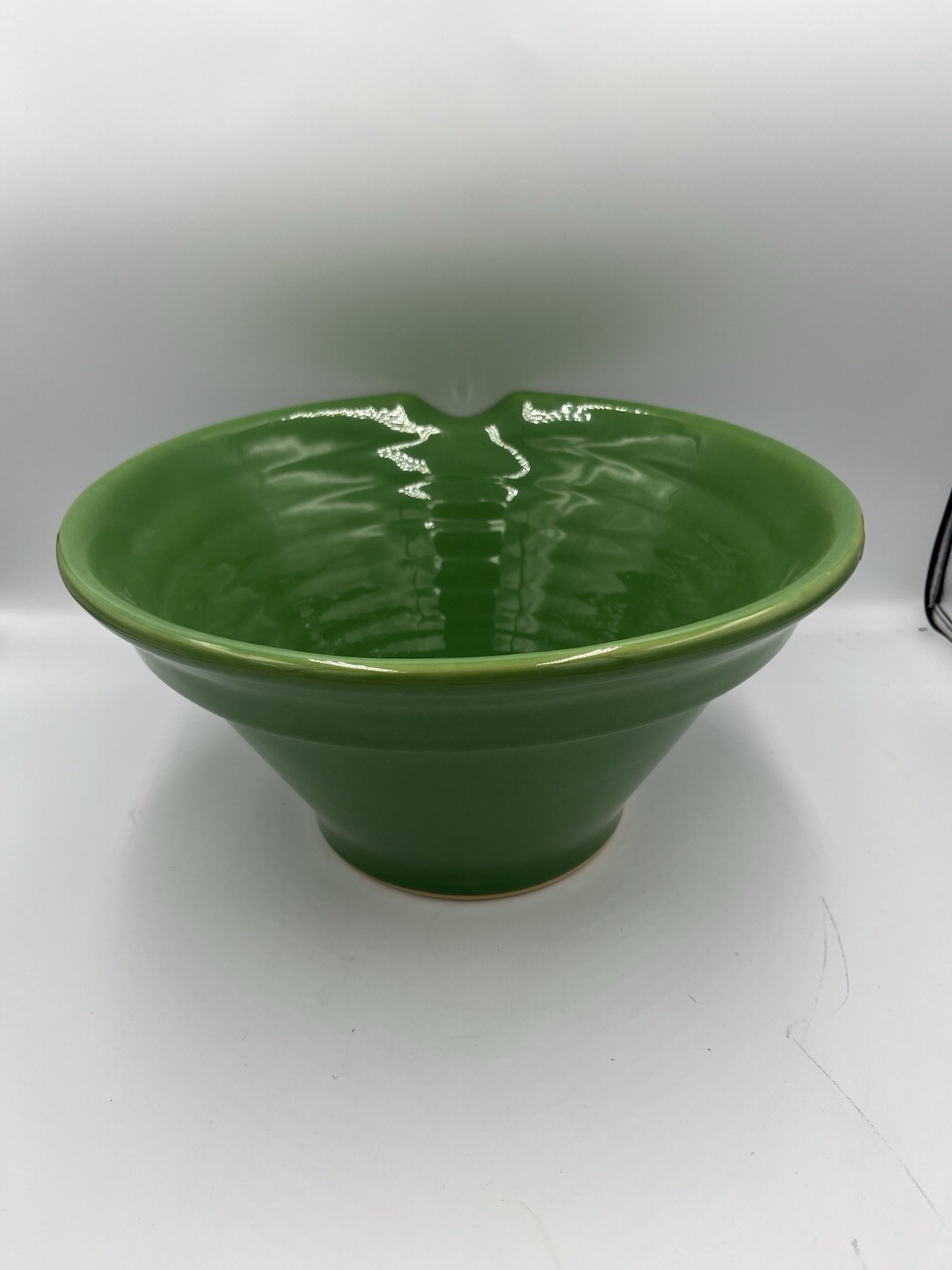 Vintage Over And Back Yellow Ware Bowl Green 11 3/4 Inches Large Batter Bowl