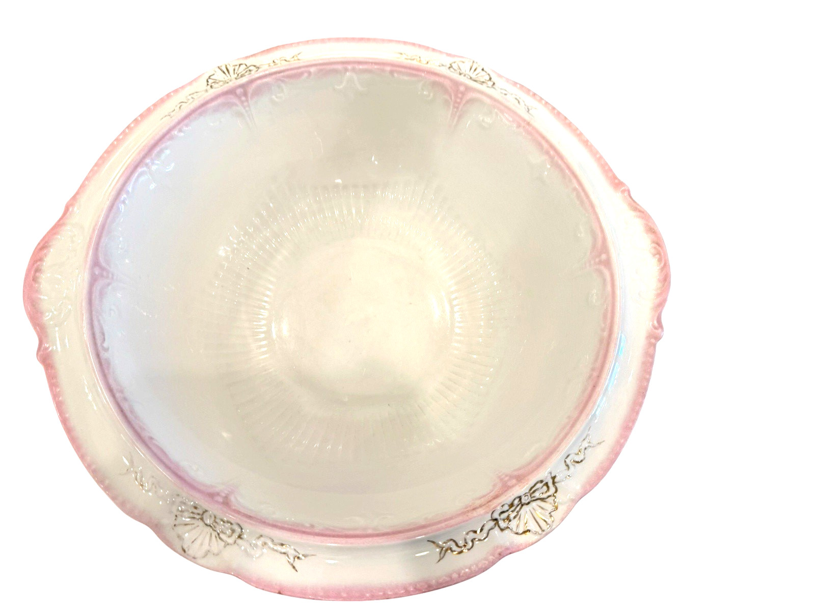 Antique WH Grindley XL 17.5″ Pitcher Basin Set Pink Ombre Gold Bows England 1890