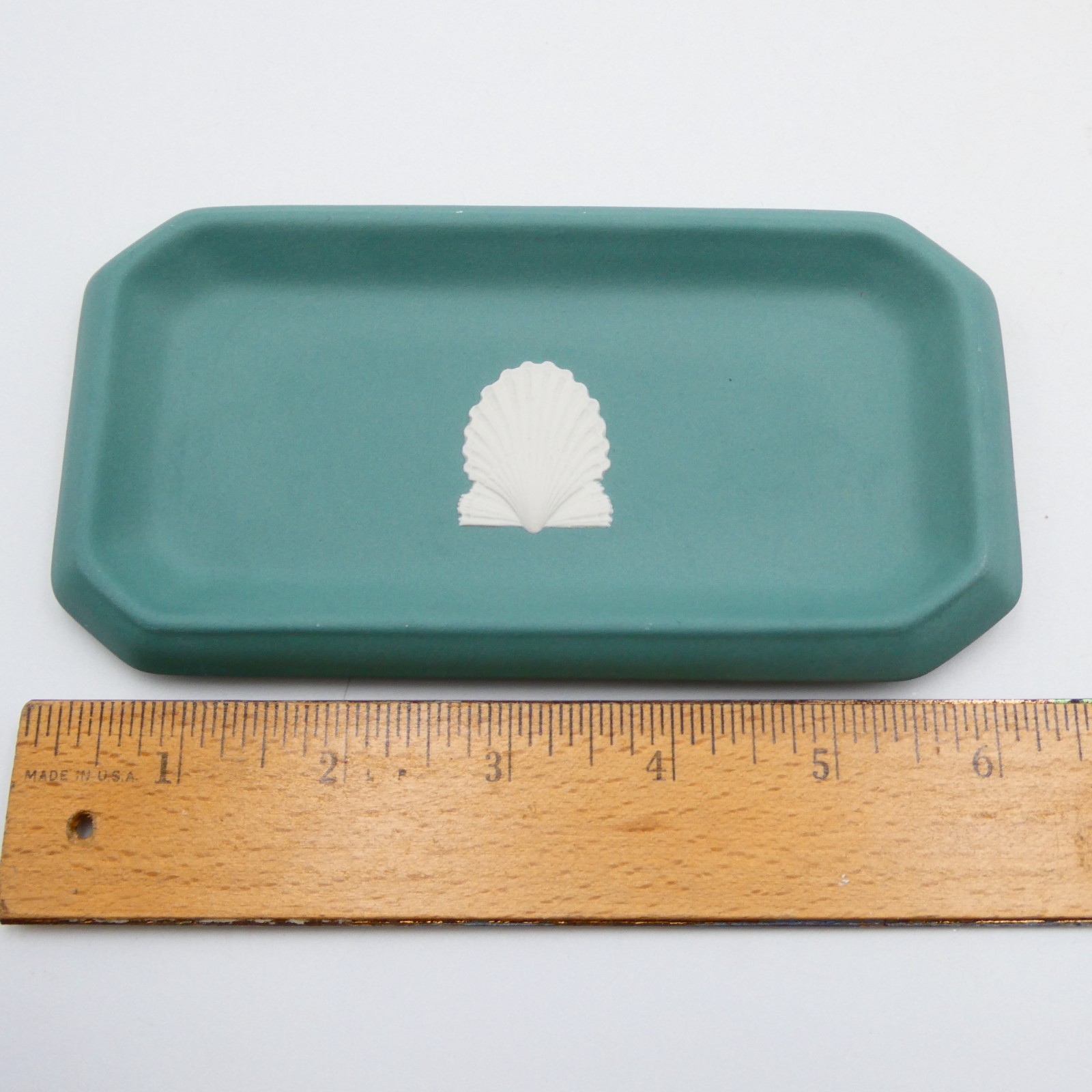 Wedgwood Jasperware Teal Rectangular Pin Tray Sea Shell Scallop 6×3.25 inch VTG