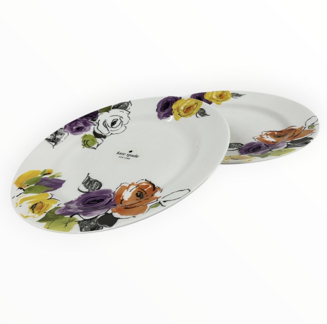 Kate Spade New York Charcoal Floral Dinner Plates Set of 2 Lenox 11.5”
