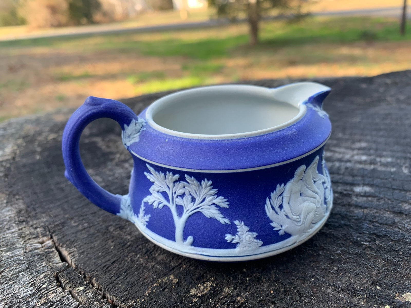Wedgwood Jasperware Cobalt Blue Creamer 2 1/8″ Tall Made in England Circa 1900