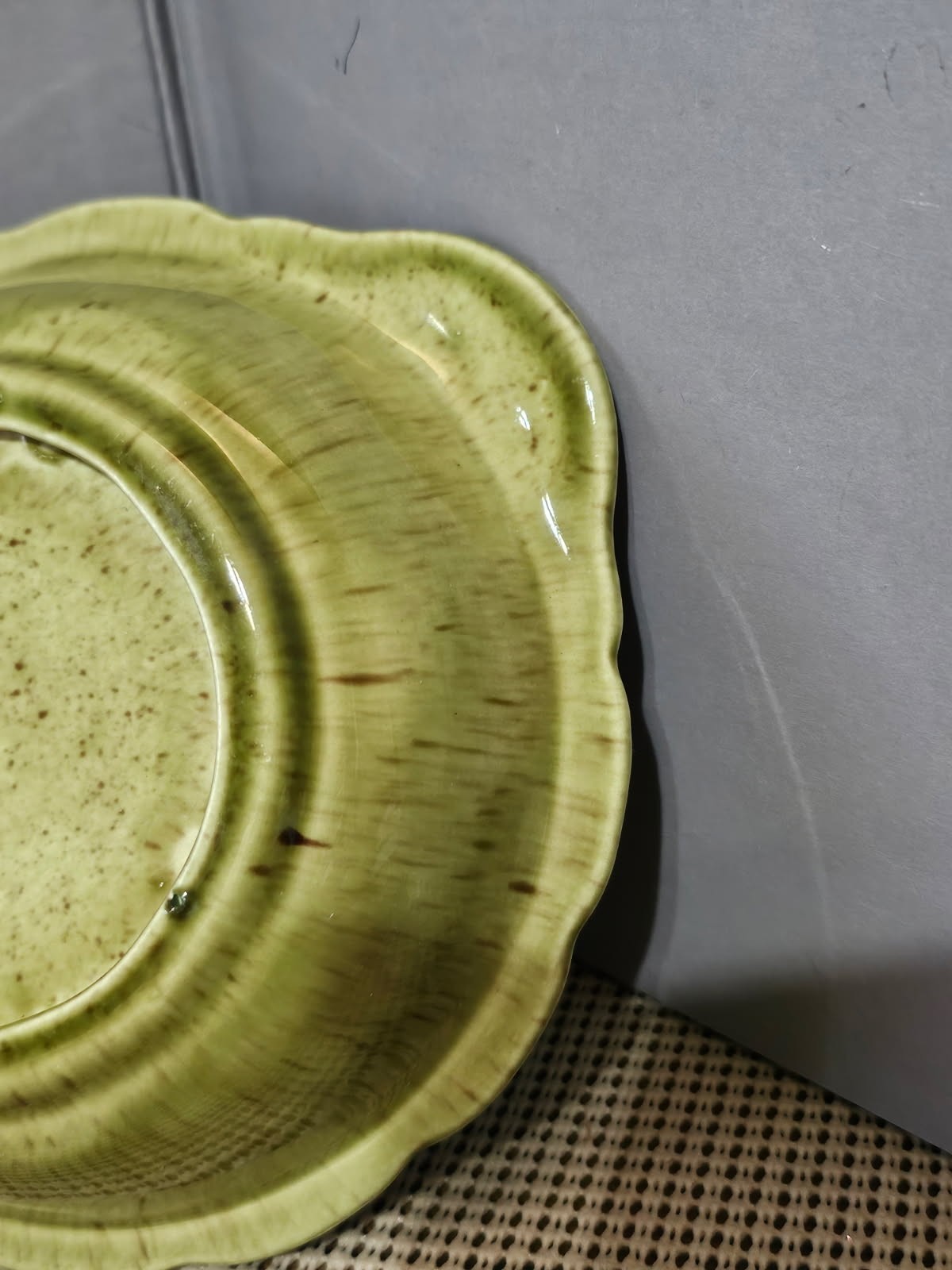Sage And Brown Pottery Bowl. 7.75 In. Artist Signed..
