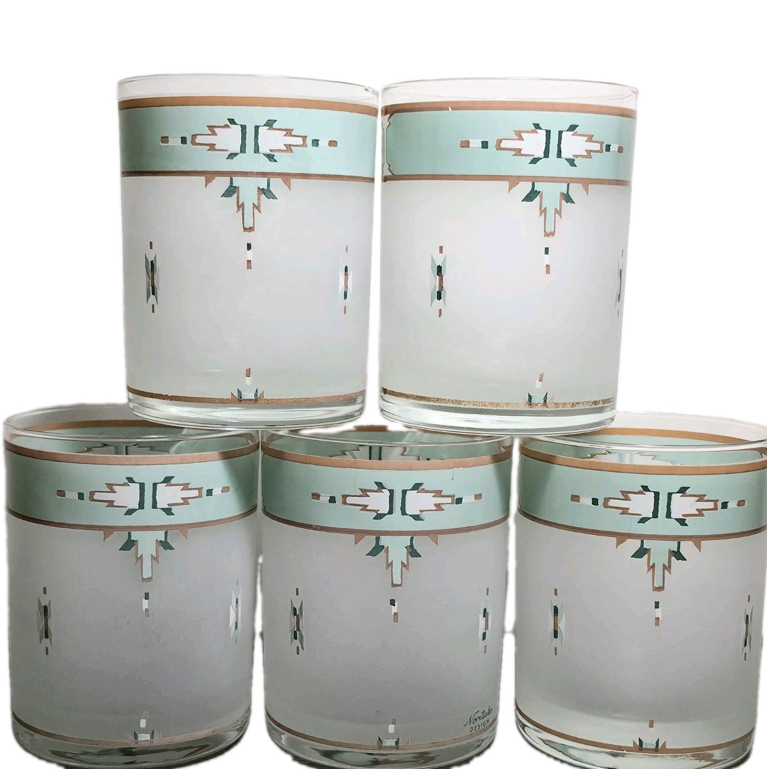 5 – Noritake BOULDER RIDGE 12oz Double Old Fashioned Glasses Tumblers Rare 4.25″