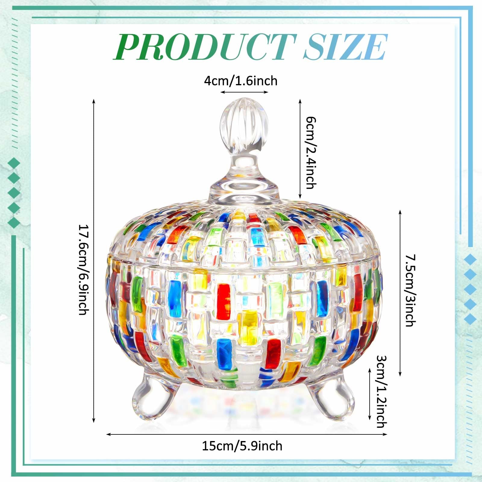 2 Pcs Colorful Crystal Candy Jars, 24oz Large Cute Glass Candy Dishes with Li…