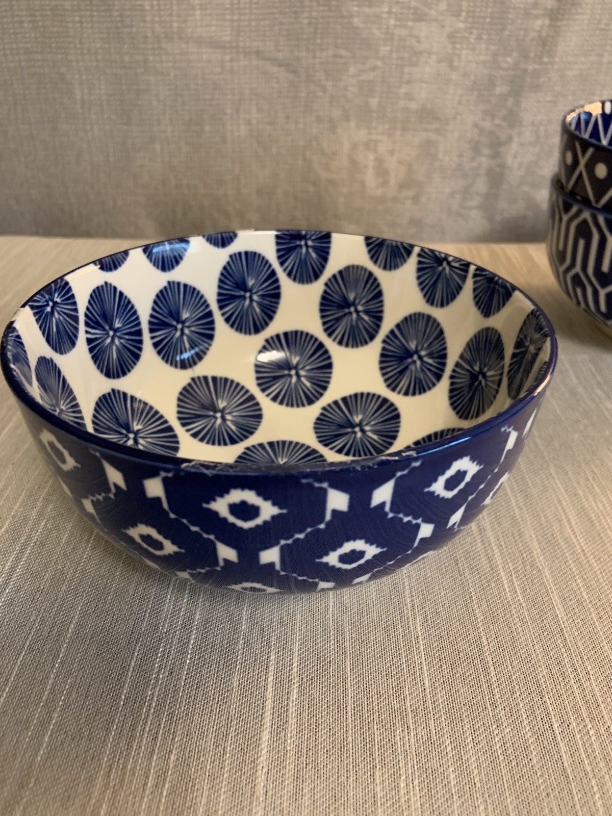 Blue and White Porcelain Floral Bowls, Glossy Finish, Set of 4, China, 6 inch
