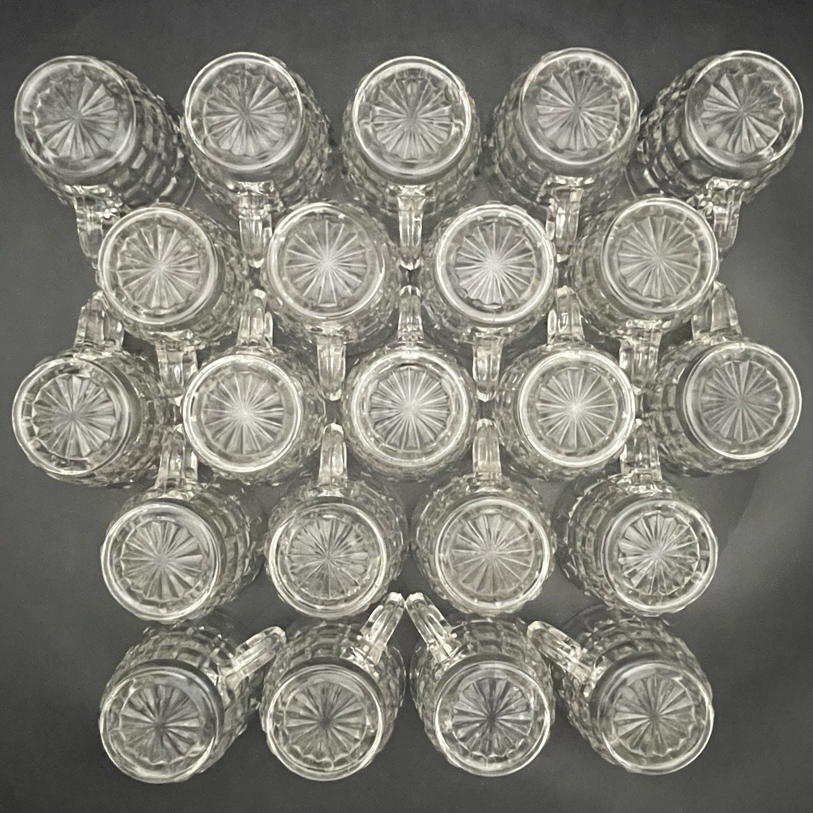 Tiffin Square Diamonds Beveled Block Waffle 25pc Glass Punch Bowl Set c1950s USA