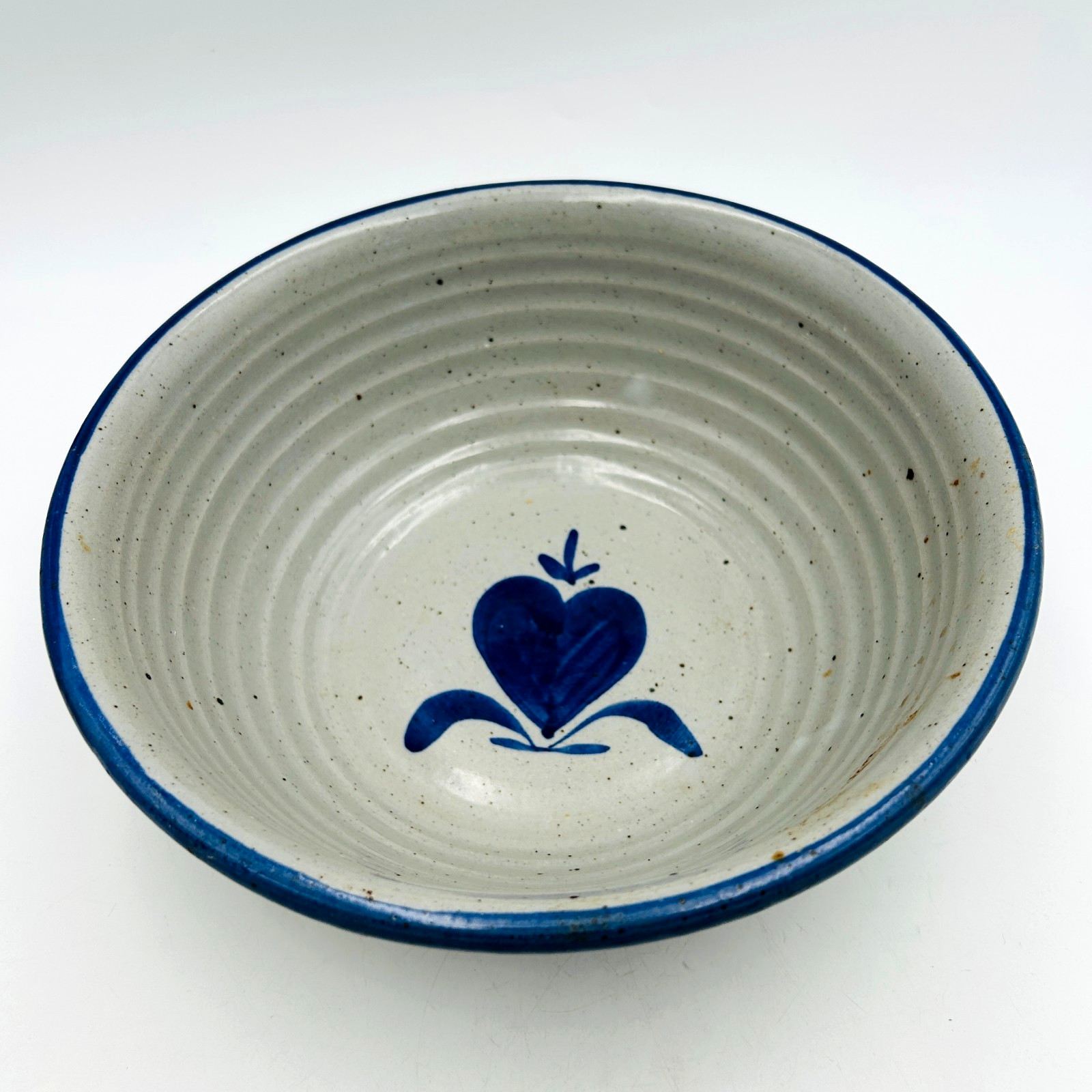 BASTINE POTTERY Large Blue Hearts Mixing Bowl 10 inch Salt Glazed Indiana 1988