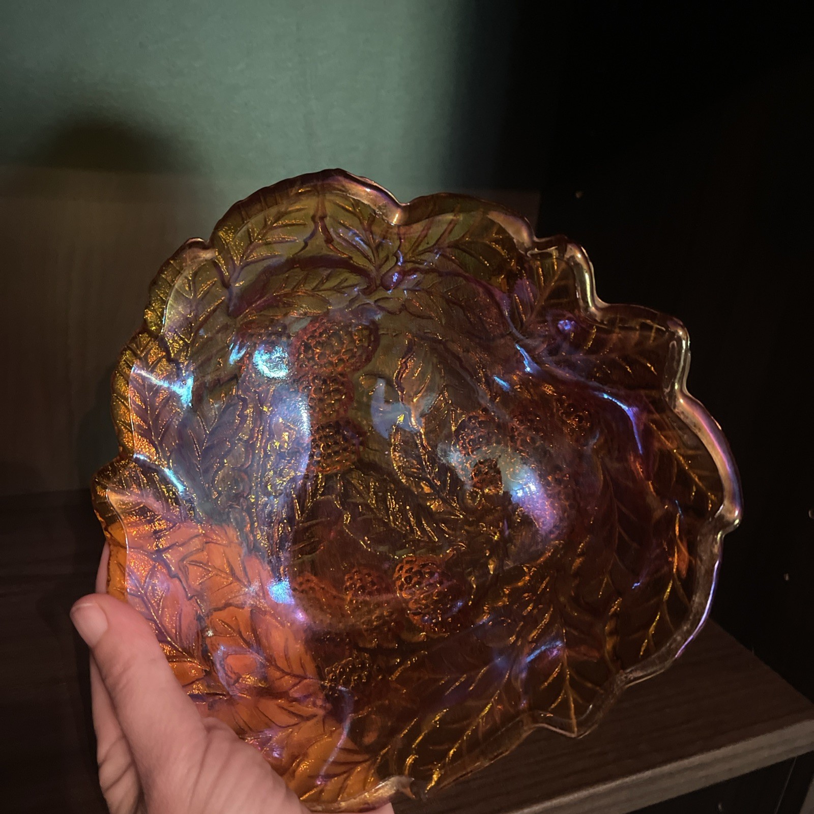 Vintage Indiana Marigold Carnival Glass Loganberry Bowl Iridescent Textured
