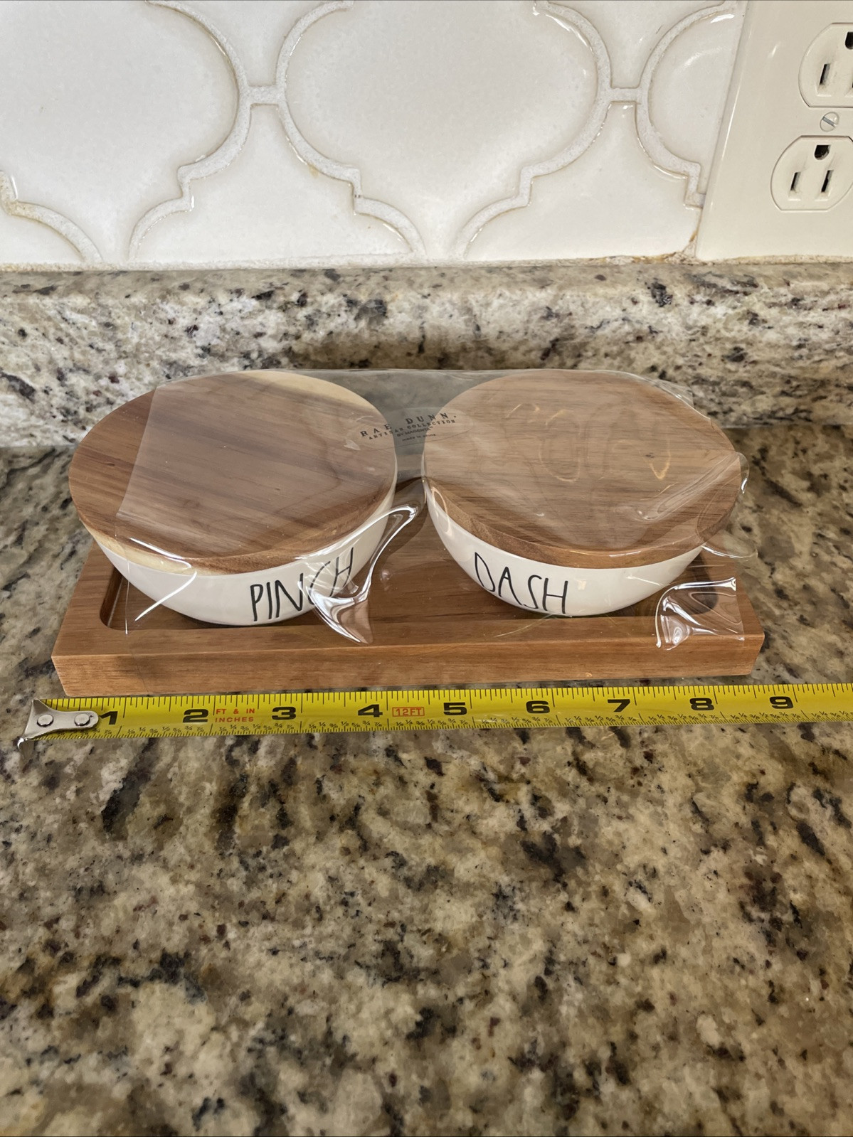 Rae Dunn PINCH DASH Seasoning Prep Mixing Bowls W/ Wood Lids & Tray NEW