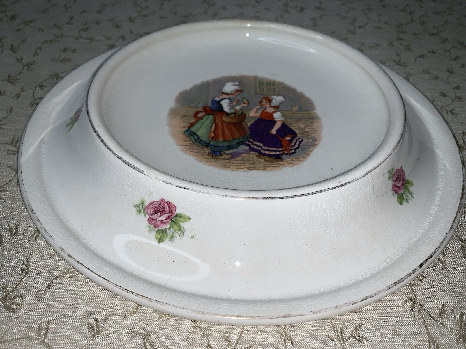Antique Royal Baby Plate Bowl PAT. U.S. FEB 7, 1905 Two Dutch Girls Vintage